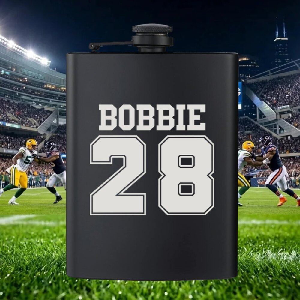 Personalized Engraved My Sports Name Number Black Flask